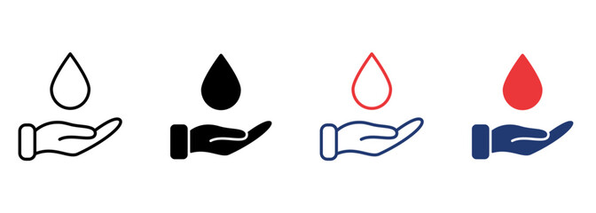Hand Hold Water Drop Icon. Save Water to Help World Icon. Care, Save, Charity, Volunteering and Donate Concept. Sign for Ecology. Editable stroke. Vector illustration