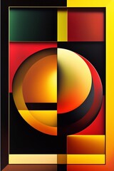 Bright colors and playful geometric design with intricate detail.Bauhaus