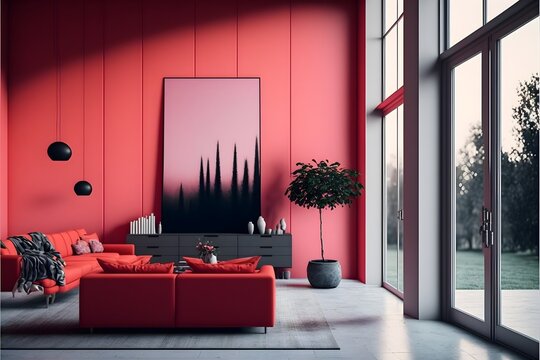 Modern Living Room With Red Carpet