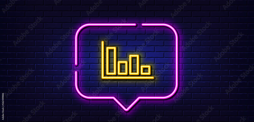 Poster neon light speech bubble. histogram column chart line icon. financial graph sign. stock exchange sym