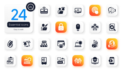Set of Technology flat icons. Computer security, Vaccination appointment and User notification elements for web application. Wallet, Sharing economy, Hypoallergenic tested icons. Vector