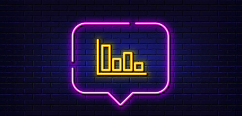 Neon light speech bubble. Histogram Column chart line icon. Financial graph sign. Stock exchange symbol. Business investment. Neon light background. Histogram glow line. Brick wall banner. Vector