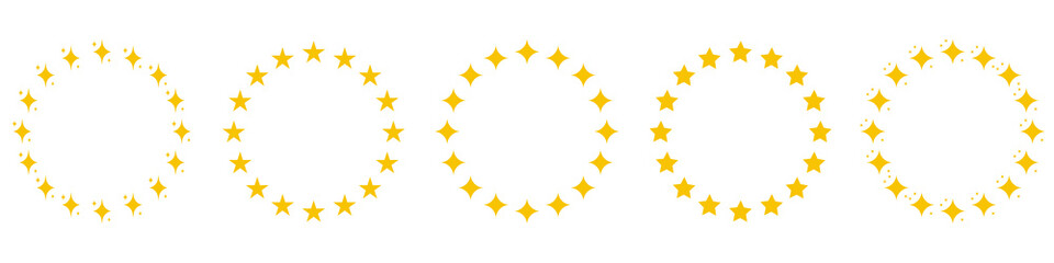 Modern Round Award Frame with Gold Stars Pictogram. Golden Stars in Circle Shape Silhouette Icon Set. Circular Decor Ornament Icon on White Background. Isolated Vector Illustration