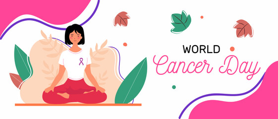 World cancer awareness month horizontal banner template design.
