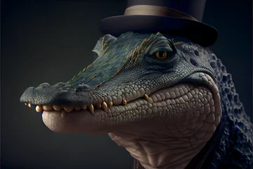 Fototapeten close up of a crocodile in a top hat, generative ai © Kitten Monster