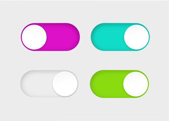 On and Off toggle switch buttons. Material design switch buttons set. Vector