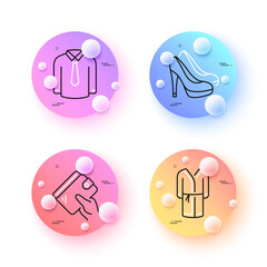 Shirt, Shoes and Wallet minimal line icons. 3d spheres or balls buttons. Bathrobe icons. For web, application, printing. Casual wear, Fashion footwear, Money budget. Bath housecoat. Vector