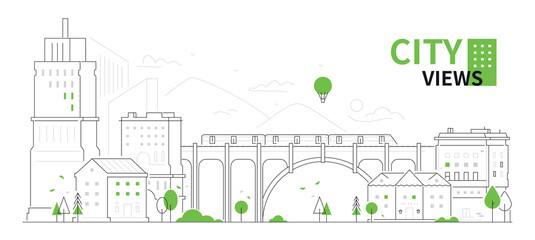 City views - thin line design style vector illustration