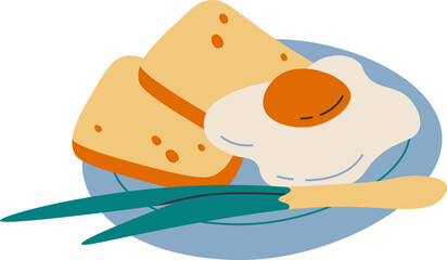 Tasty fried egg with green onion flat icon Morning routine