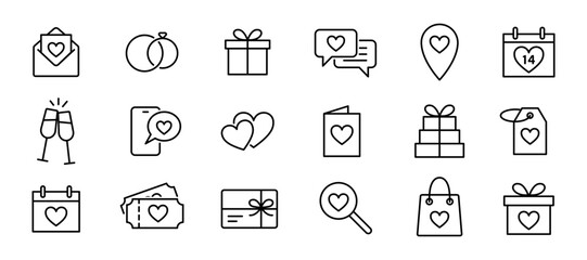 Valentine's day icon set. Valentine, heart, love outline sign. EPS 10