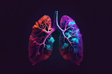 Respiratory system, neon lungs medical graphic. Generative Ai - obrazy, fototapety, plakaty