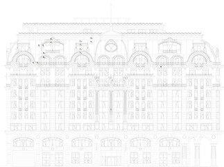 sketch vector illustration of vintage classic luxury hotel