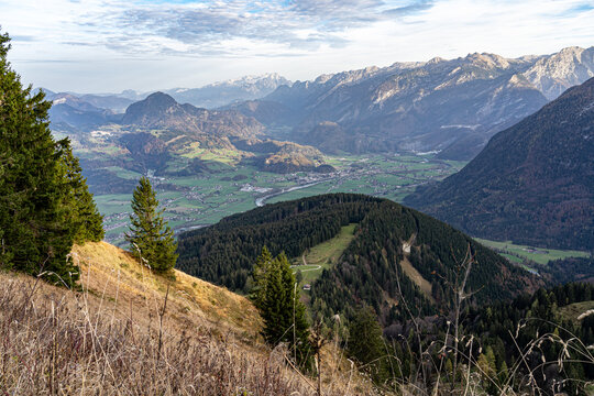 Massive mountain chain, forest and meadows of the German Alps