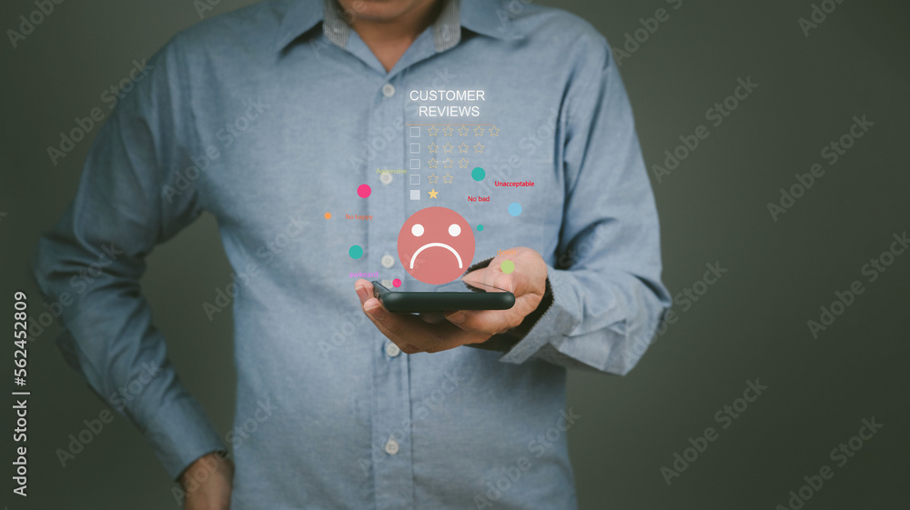 Aufkleber customers, dissatisfied with poor service, unhappy. there is a face showing the emotion of passing t