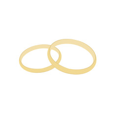 Pair of wedding rings. Gold jewelry for married couple. Template for save the date invitation card. 