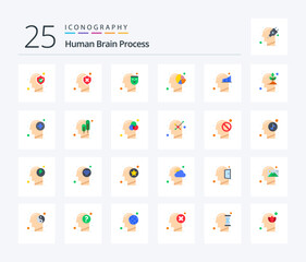 Human Brain Process 25 Flat Color icon pack including statistics. human. face. chart. human
