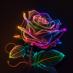 Obraz premium Abstract neon art with rose flower | With Genarative AI Technology