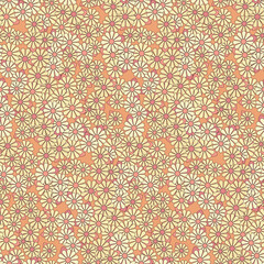 Seamless floral pattern, gentle retro style flower print with small daisies. Cute ditsy background design with tiny line flowers buds, leaves in natural pastel colors. Vector illustration.