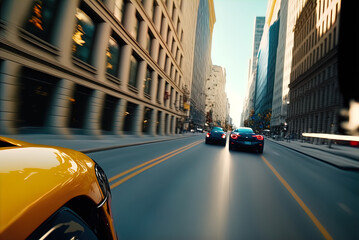 Obraz premium A thrilling high speed car chase. Made with Generative AI. 