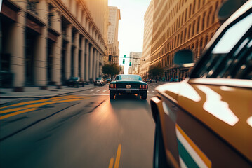 Fototapeta premium A thrilling high speed car chase. Made with Generative AI. 