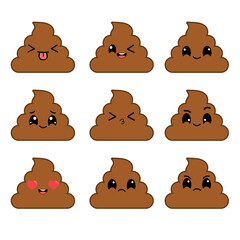 Set poop Kawaii character. Vector illustration