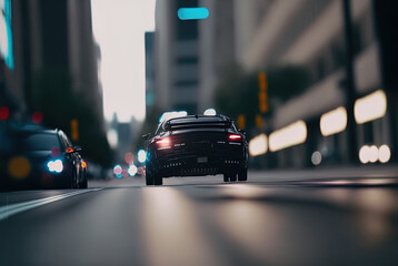 Fototapeta premium A thrilling high speed car chase. Made with Generative AI. 