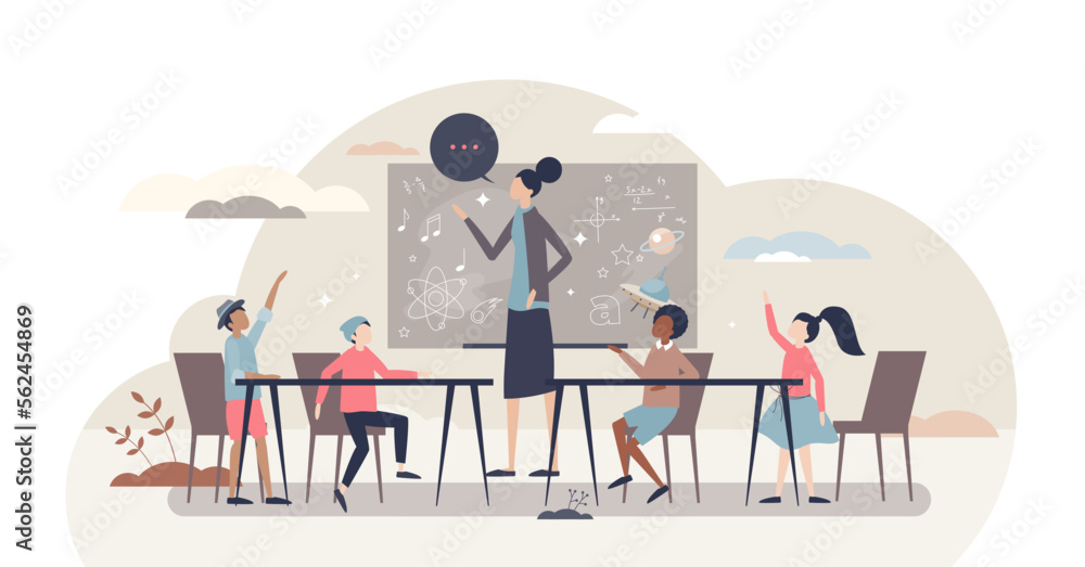 Poster classroom management to teach class culture and behavior tiny person concept, transparent background