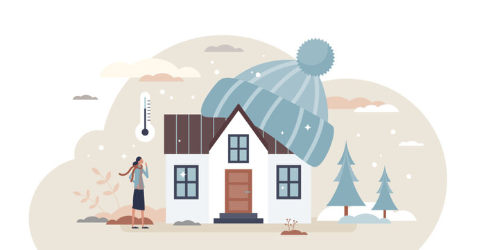 Home heating with temperature warming and insulation tiny person concept, transparent background. Climate control in winter with radiator thermostats illustration.