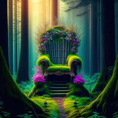 Generative AI: princess or fairy throne for children's tales in the forest