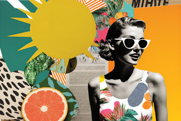 Summer vacation unusual trendy art paper collage design. Generative ai - obrazy, fototapety, plakaty