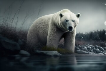 Fototapeta na wymiar Polar Bear Stock Photo, Wildlife Photography, Generative Ai