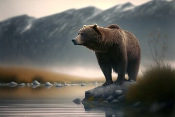 Grizzly Bear Stock Photo, Wildlife Photography, Generative Ai - obrazy, fototapety, plakaty