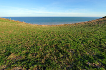 Fototapeta na wymiar Coastal path on the Ault cliffs in Picardy coast 