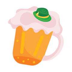 Isolated beer glass with foam and german hat Vector