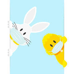 Weißer Osterhase & Küken Maske Banner Groß Innen Himmel