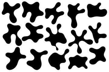 Naklejka na ściany i meble Big set of organic abstract random blob shapes. Fluid irregular forms elements. Liquid blotch silhouettes, water, wave, ink, abstract black element, bubble shapes, irregular oval, random shapes.