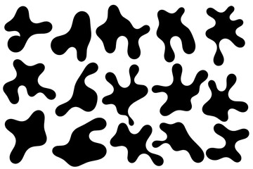Big set of organic abstract random blob shapes. Fluid irregular forms elements. Liquid blotch silhouettes, water, wave, ink, abstract black element, bubble shapes, irregular oval, random shapes.