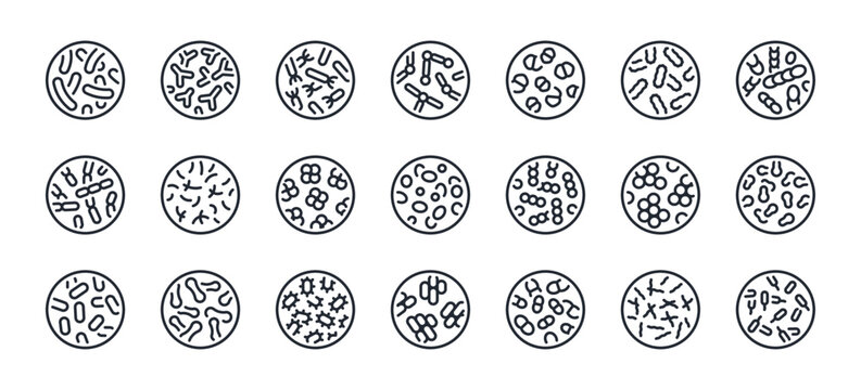 Probiotics bacteria, microbes, infection and pathogen cells concept editable stroke outline icon isolated on white background flat vector illustration. Pixel perfect. 64 x 64.