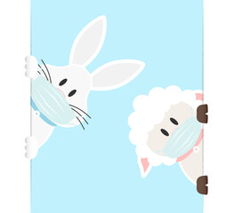 Weißer Osterhase & Schaf Maske Banner Groß Innen Himmel
