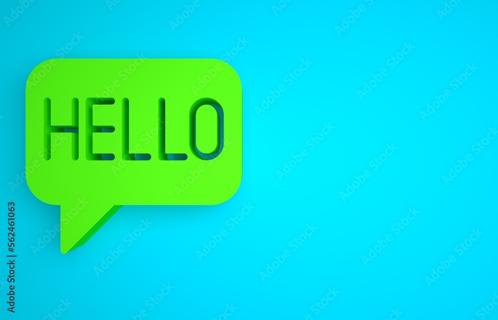 Poster green hello in different languages icon isolated on blue background. speech bubbles. minimalism conc