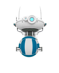 floating robot is holding volleyball ball in white background