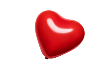 Red balloon in shape of heart on pale pink background. Valentines day concept.