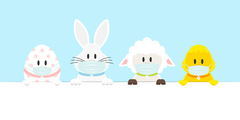 Osterei, Weißer Osterhase, Schaf & Küken Maske Banner Himmel