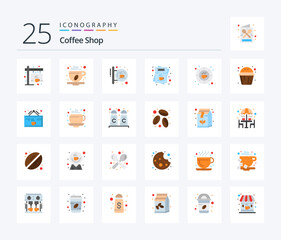 Coffee Shop 25 Flat Color icon pack including order. list. board. coffee. signal