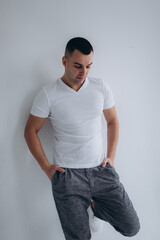 Fashion stylish male portrait. Young handsome man in studio