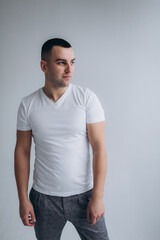 Fototapeta premium Fashion stylish male portrait. Young handsome man in studio