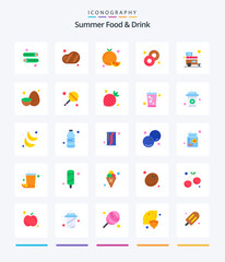 Creative Summer Food & Drink 25 Flat icon pack  Such As ice. shop. citrus. food. doughnut