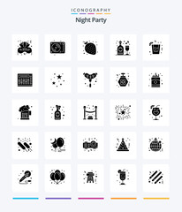 Creative Night Party 25 Glyph Solid Black icon pack  Such As party. drink. strawberry. wine. disco