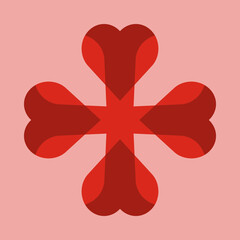 Four Love Hearts Cross Red Background