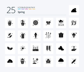 Spring 25 Solid Glyph icon pack including plant. garden. flower. bug. butterfly